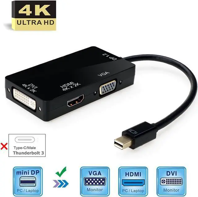 Main image of LUOM 3-in-1 Mini DisplayPort 1.2V to DVI VGA HDMI TV HDTV Adapter Converter HDMI Full 4k X 2k Resolution, (4K,Black)