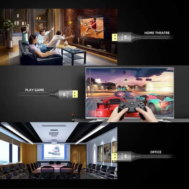 Alt view image 6 of 7 - LUOM  DisplayPort 1.4 Cable - 8K 4K Copper Cord DP 1.4 HBR3 8K@60Hz 4K@144Hz High Speed 32.4Gbps, Slim DP Video Monitor Cable w/Gold-Plated Connectors (10 ft )