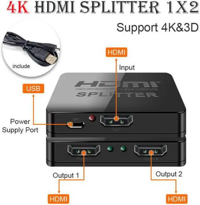 Alt view image 2 of 7 - Hdmi Splitter 1 in 2 Out ,LUOM Powered Full Ultra HD 1080P V1.4 HDMI Display,Support 4K/2K and 3D Resolutions 1 Input to 2 Outputs