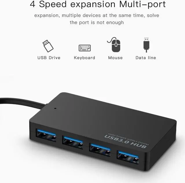 Alt view image 3 of 7 - LUOM USB 3.0 Hub Multi-Port USB3.0 HUB, 4 USB 3.0 Ports Compatible for PC, Laptops, Tablets, MacBook, Mac Mini, iMac Pro, Mobile HDD etc, Black