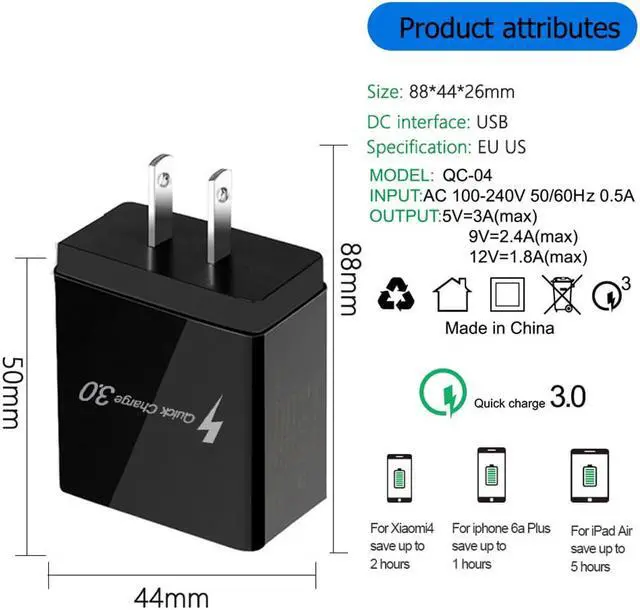 Alt view image 3 of 7 - LUOM Wall Charger, 4-Muti Port USB Travel Wall Charger 48W 5V 3.1A Output Portable Wall Charger Plug Power Adapter Compatible with iPhone X/8/7,iPad,Samsung Phones Samsung, LG, HTC and More -Black