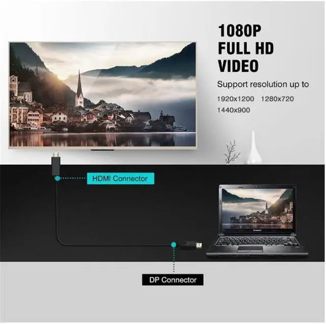 Alt view image 6 of 7 - LUOM 1080P DP to HDMI Cable Male to Male Displayport to HDMI Video Cable DisplayPort to HDTV Monitor Cable Support Audio for HP EliteBook,HTC Vive Virtual Reality System and DP Enabled Devices 6FT