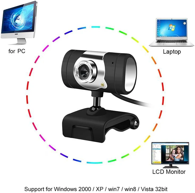 Alt view image 7 of 7 - 480P HD USB Webcam, USB Desktop Laptop Camera Built-in Mic, 360 Degrees Web Widescreen Video Calling Webcam Widescreen for Windows 7, Windows 8,10 Streaming Recording
