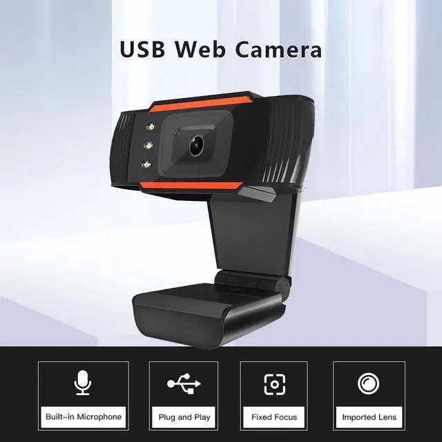 Main image of HD 480P USB Webcam Desktop Computer PC Video Laptop Webcam, with Microphone Night Vision Camera for Video Calling and Recording (Black)