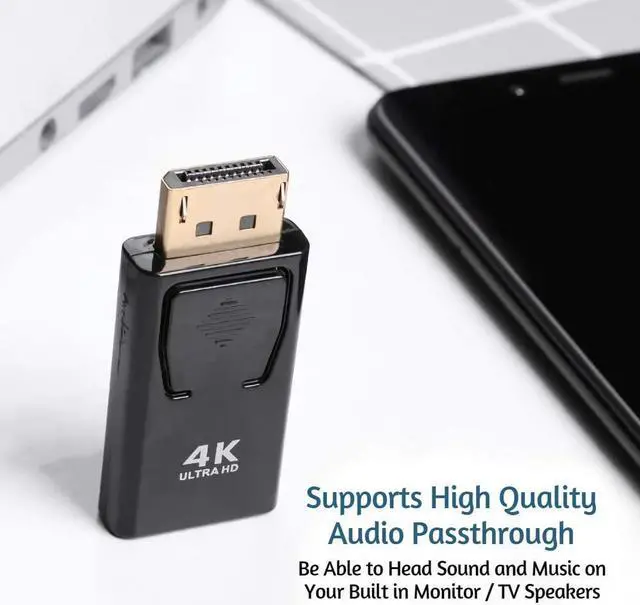 Alt view image 4 of 7 - DisplayPort to HDMI Adapter(4K,UHD), DP Male to HDMI Female Passive Adapter Supporting up for DisplayPort Supported Computers to Connect HDMI Displays,1-pack