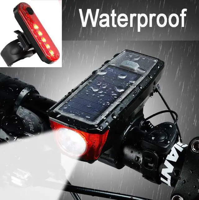 Main image of 350 Lumens Bike Light Set Solar USB Rechargeable - Powerful LED Bicycle Headlight & Tail Light Combo - Super Bright IPX4 Waterproof MTB Road Commuter Front and Back Cycle Lights