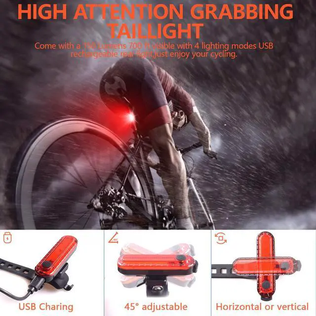 Alt view image 6 of 7 - HJ052 USB Rechargeable Bike Light Set Super Bright Front Headlight and Back LED Rear Bicycle Light for Kids Adults Men Women Road Cycling Safety Flashlight Easy to Install