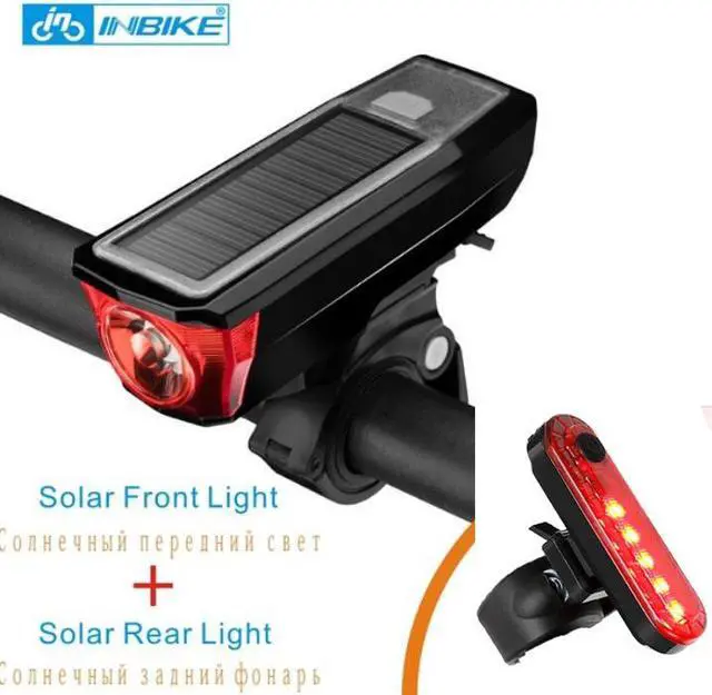 Main image of Solar USB Rechargeable 350 Lumens Bike Light Front and Back Bicycle Light Set, USB Headlight & Tail Lights, IPX4 Waterproof for Cycling  Strong Led Flashlights Increase Visibility Safety Rear Light