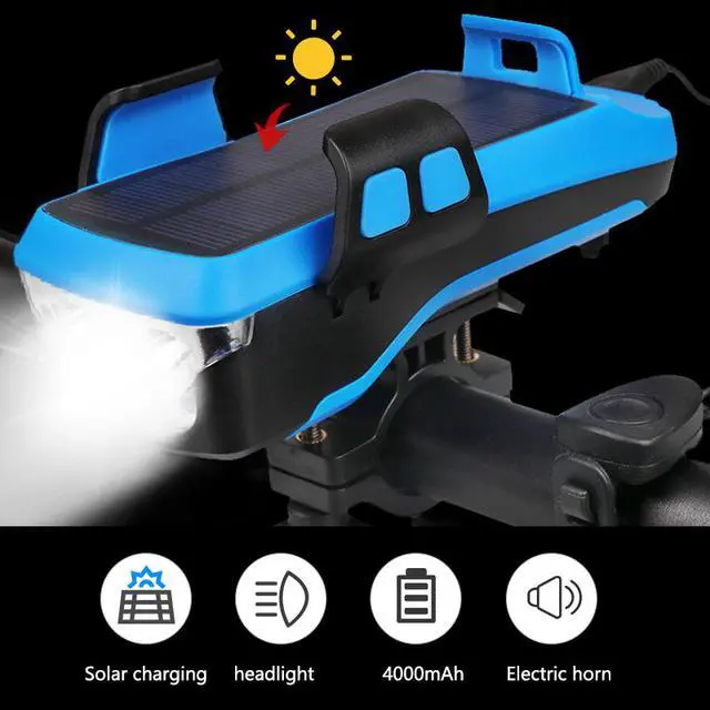 Main image of Solar USB Rechargeable Bicycle Light with Back Taillight, Bike Alarm Bell Horn , 4000mAh 800Lumens, 3 Light Modes, Easy to Install for Men Women Kids Road Mountain Cycling