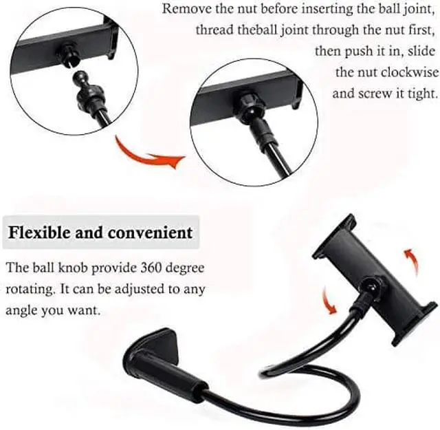 Alt view image 6 of 7 - Gooseneck Tablet Holder Phone Stand, Flexible Arm 360 Mount Clip Adjustable Bracket Clamp Stand Compatible with iPad, iPhone, Nintendo Switch, Samsung Galaxy Tabs, Amazon Kindle Fire HD (Black)