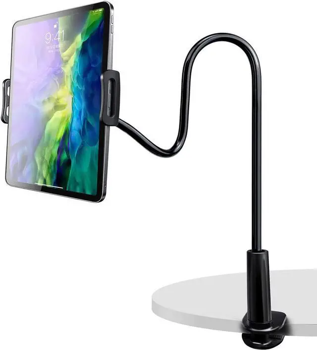 Main image of Gooseneck Tablet or Phone Holder with Secure Clamp and Table Grip Stand for Reading, Studying, Watching, and Working  Fits All Devices Between 4.7" - 10.6" inch  30" Flexible Arm  Black