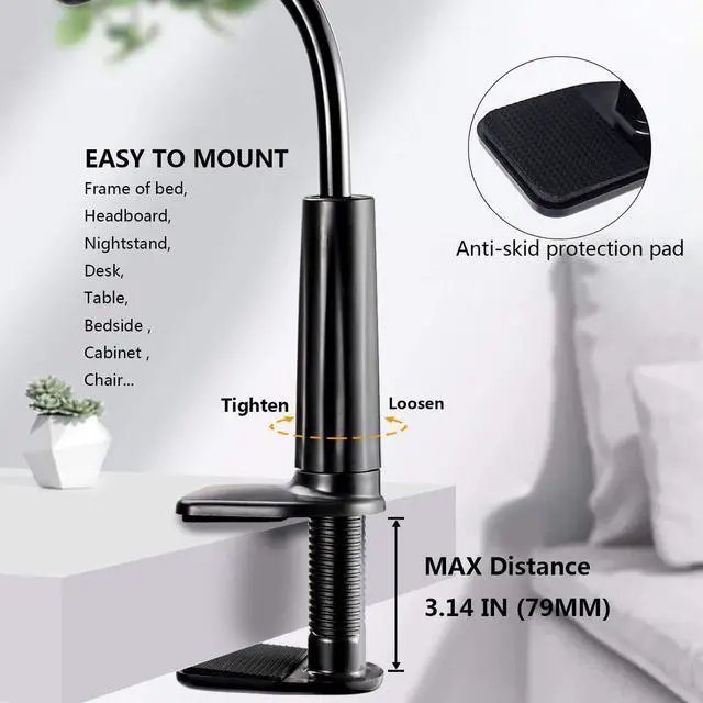 Alt view image 4 of 7 - Gooseneck Tablet or Phone Holder with Secure Clamp and Table Grip Stand for Reading, Studying, Watching, and Working  Fits All Devices Between 4.7" - 10.6" inch  30" Flexible Arm  Black