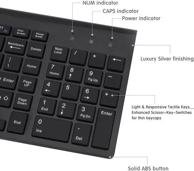 Alt view image 3 of 7 - Wireless Keyboard and Mouse, 2.4GHz Ultra Thin Full Size Wireless Keyboard Mouse Combo Set with Number Pad for Computer, Laptop, PC, Desktop, Notebook, Windows 7, 8, 10-(Black)