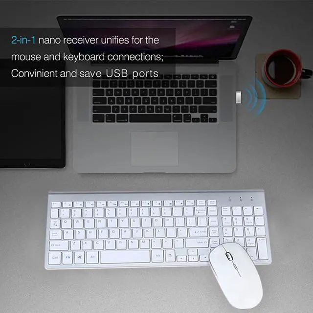 Alt view image 6 of 7 - Wireless Keyboard and Mouse, 2.4G Ultra Slim Wireless Keyboard Mouse Combo with 12 Multi-Media Keys and Auto Sleep for Windows/Computer/PC/Laptop/Desktop-White