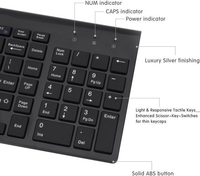 Alt view image 3 of 7 - Wireless Keyboard and Mouse - Wireless Keyboard Ergonomic Full Size Design with Number Pad, 2.4G Stable Connection Slim White Keyboard and Mouse for Windows, Mac OS Computer -(Black)