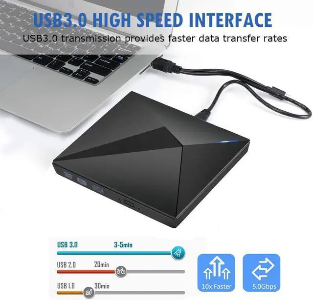 Alt view image 2 of 7 - LUOM External CD Drive Type C USB 3.0 Portable CD DVD +/-RW Drive Slim DVD/CD ROM Rewriter Burner Writer  for Laptop Desktop PC Windows Linux OS Apple Mac,Polaris Black