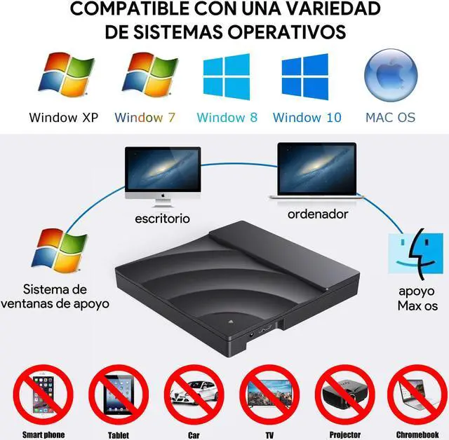 Alt view image 7 of 7 - External DVD/CD Drive with Touch Button, USB 3.0 External DVD CD ROM Burner, Portable DVD Player with Type C Adapter, CD RW Optical Drive for Laptop Desktop PC Windows Linux OS Apple Mac