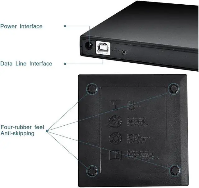 Alt view image 4 of 7 - LUOM External CD DVD Drive, USB CD Drive, DVD +/-R CD -RW ROM Writer Burner Player for PC Laptop (KBDVD001, Black)