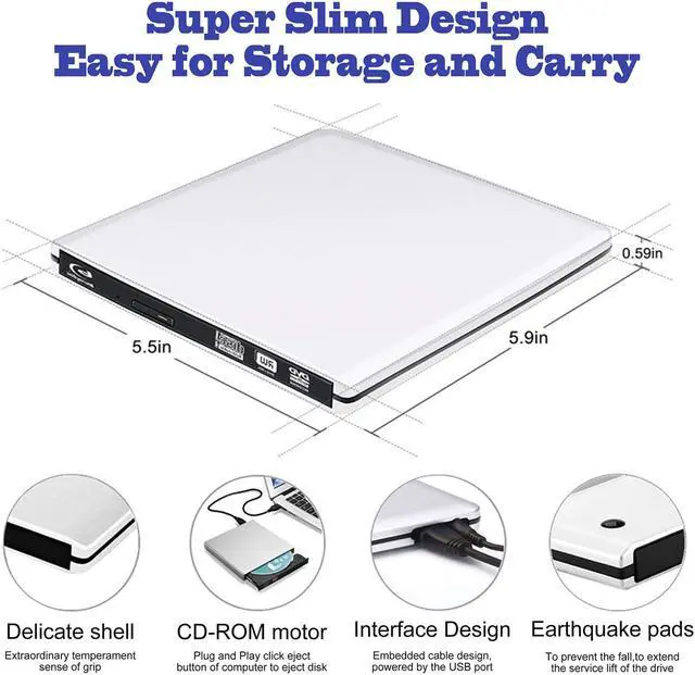 Alt view image 5 of 7 - LUOM Aluminum Blu-Ray Player for Laptop, USB 3.0 Type-C Portable External CD DVD Blu-Ray Drive, Slim DVD/CD ROM Rewriter Burner Compatible with Laptop Desktop PC Windows Linux OS Apple Mac, Silver