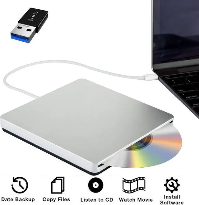 Main image of External CD DVD Drive,USB-C/USB 3.0 Slim Portable CD DVD +/-RW Rewriter Burner Writer, High Speed Data Transfer USB Optical Drives Player for PC Desktop/Laptop/Windows/Linux/Mac OS