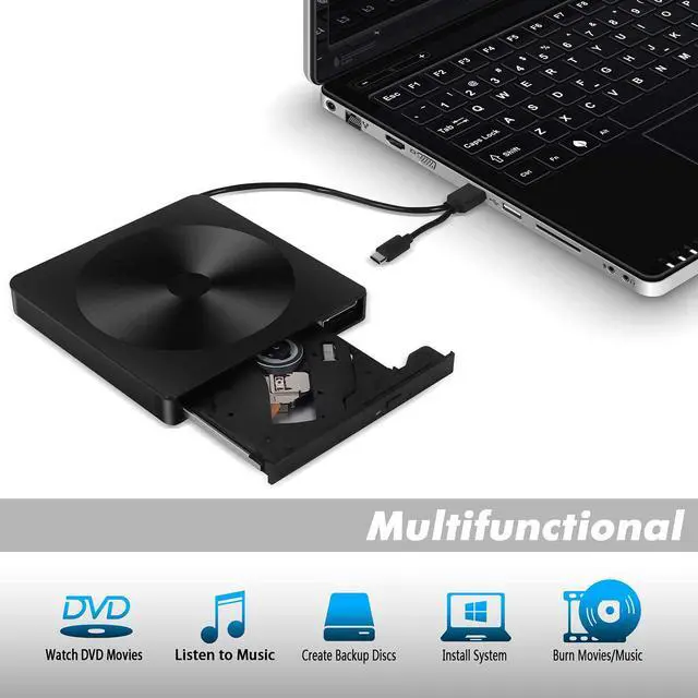 Alt view image 2 of 7 - LUOM YX-008 External CD Drive USB 3.0 Portable CD DVD +/-RW Drive DVD/CD ROM Rewriter Burner Writer  Compatible with Laptop Desktop PC Windows Mac Pro MacBook