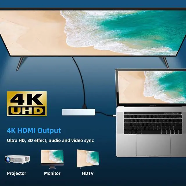 Alt view image 3 of 7 - USB C Hub, Type C Adapter 8-in-1 Dock to HDMI 4K, RJ45 Ethernet RJ45, PD Power Delivery, Type-C Port, 2 USB 3.0 Ports and TF SD Card Readers for MacBook Pro 2018/2017/2016 and More USB-C Devices