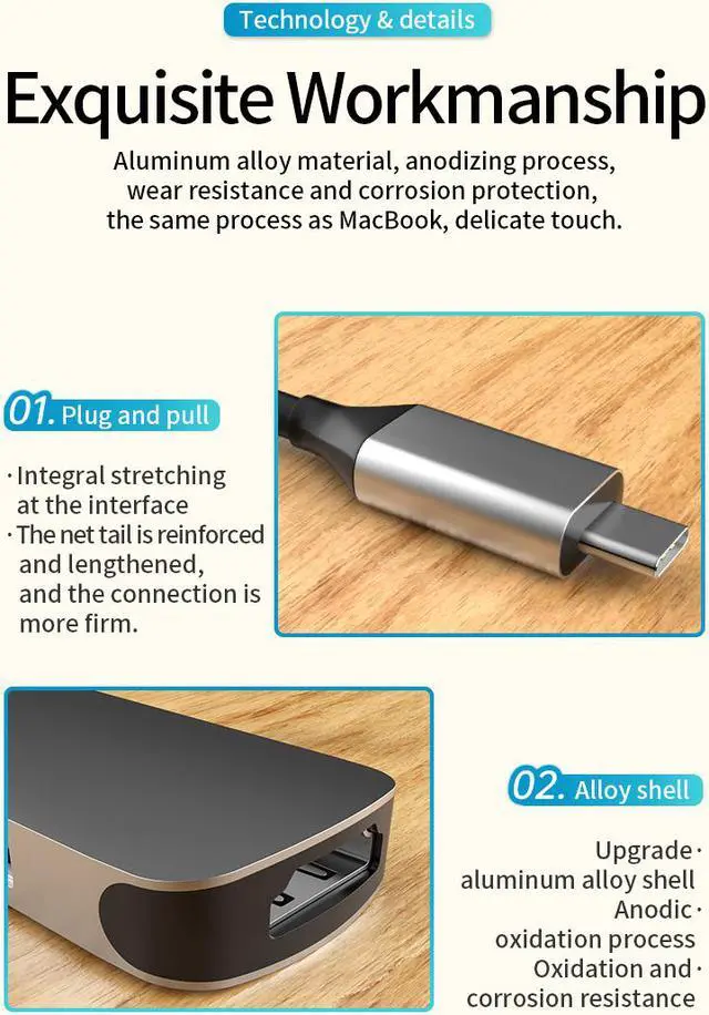 Alt view image 3 of 7 - USB C Hub Multiport Adapter - 4 in 1 Portable Dongle with 4K HDMI, USB3.0 Ports, USB2.0 Ports, PD Charger Compatible for MacBook Pro, XPS More Type C Devices.
