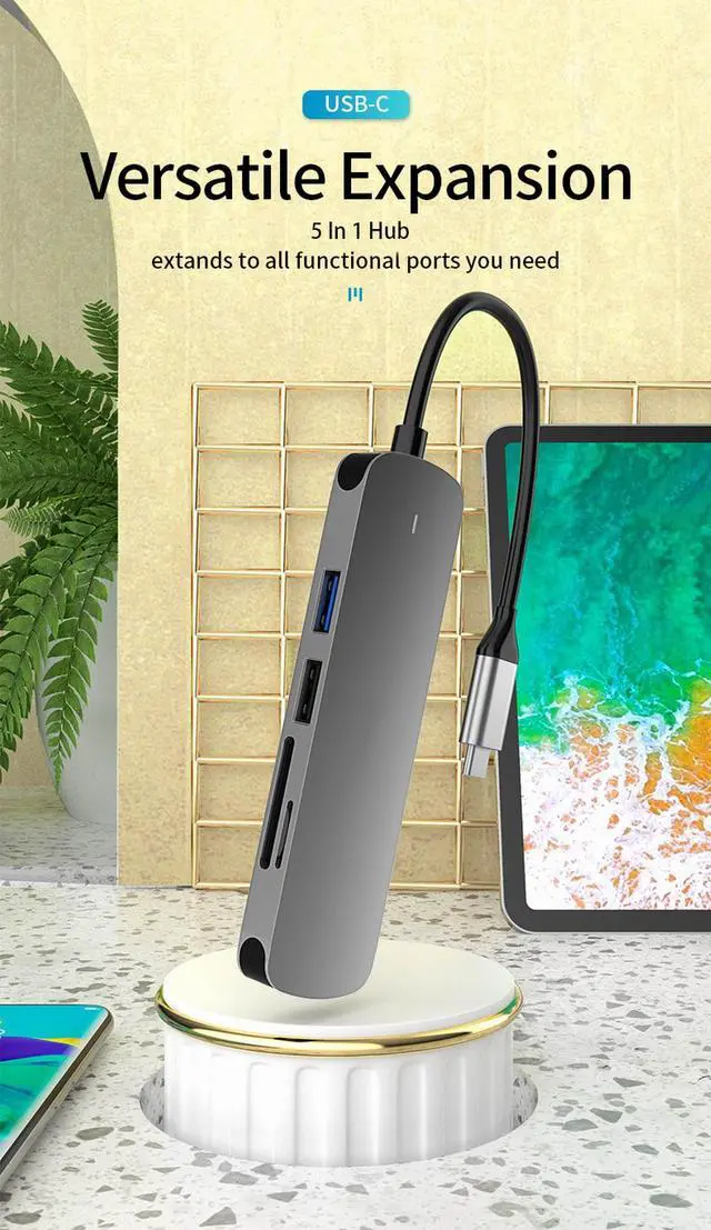 Alt view image 3 of 7 - USB C Hub Multiport Adapter, USB 3.1- SuperSpeed 5 in 1 USB C Dongle with USB3.0, USB2.0 Port, TF/SD Card Reader and 4K HDMI Adapter for Mac Book Pro, XPS More Type C Devices