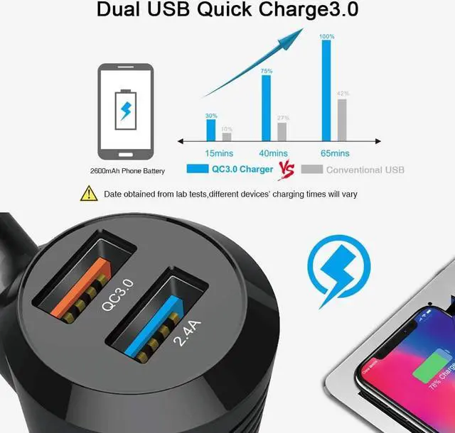 Alt view image 4 of 7 - LUOM Bluetooth Car FM Transmitter Audio Adapter Receiver Wireless Handsfree Voltmeter Car Kit TF Card AUX USB 1.7 Display with QC3.0/2.4A Quick Charger- BT70