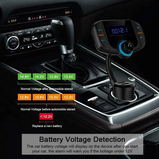 Alt view image 6 of 7 - LUOM Bluetooth Car FM Transmitter Audio Adapter Receiver Wireless Handsfree Voltmeter Car Kit TF Card AUX USB 1.7 Display with QC3.0/2.4A Quick Charger- BT70