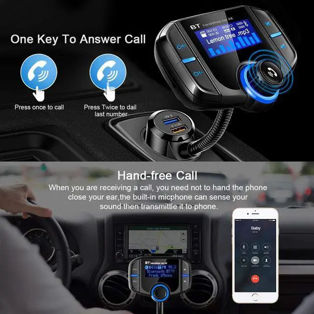 Alt view image 6 of 7 - LUOM BT70 V4.2 Bluetooth FM Transmitter for Car, QC3.0 Charge, Wireless Radio Car Adapter, Support Siri Google Assitant, U Disk, SD Card, Hands-Free Car Kit (Upgraded Version)