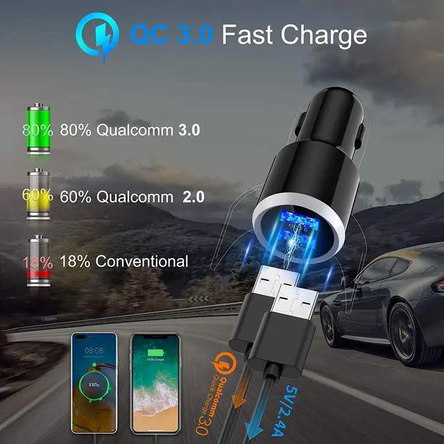 Alt view image 4 of 7 - Upgraded Version Car Bluetooth 5.0 FM Transmitter - Payant Bluetooth Car Charger Adapter with 7 Colors LED Backlit/QC3.0 Dual USB Ports, Bluetooth Adapter FM Transmitter Support TF Card/AUX for Car