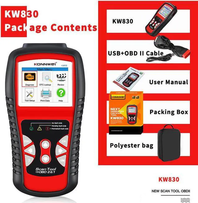 Alt view image 7 of 7 - KW830 OBD2 Scanner Professional OBDII/EOBD Auto Fault Code Reader Automotive Check Engine Light Diagnostic EOBD Scan Tool for All OBDII Protocol Cars Since 1996