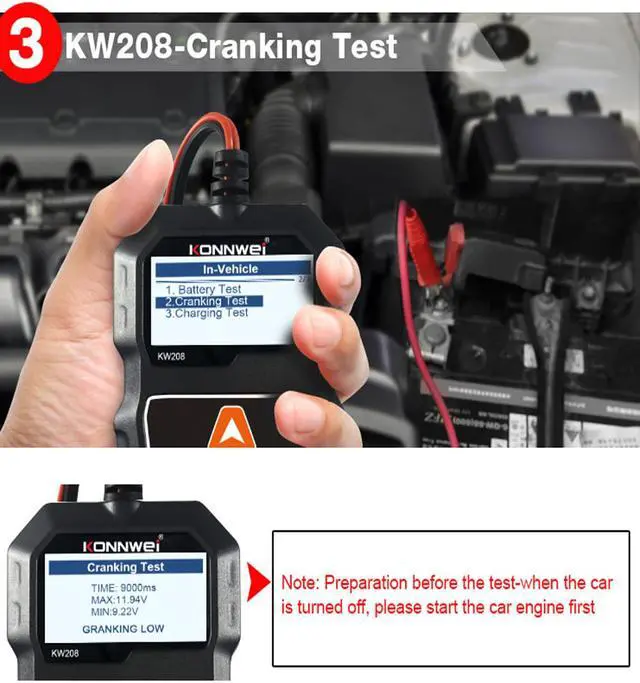 Alt view image 6 of 7 - KW208 12V 100-2000 CCA Car Battery Tester Auto Battery Load Tester Charging Cranking System Analyzer With Pure Copper Alligator Rings Clips  for Car Boat Motorcycle Truck Marine