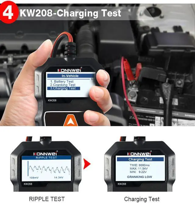 Alt view image 7 of 7 - KW208 Car Battery Tester 12V Battery Analyzer for Flooded, AGM,Gel 100-201100 CCA Automotive Tester for Passenger Cars and Light Duty Trucks