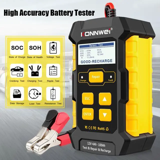 Alt view image 6 of 6 - LUOM KW510 12V Car Battery Tester, 100-2000 CCA Battery 3 in 1 Car Battery Tester, Battery Charger Automotive Pulse Repair Maintainer, Trickle Charger Battery Desulfator for Vehicles/Marine