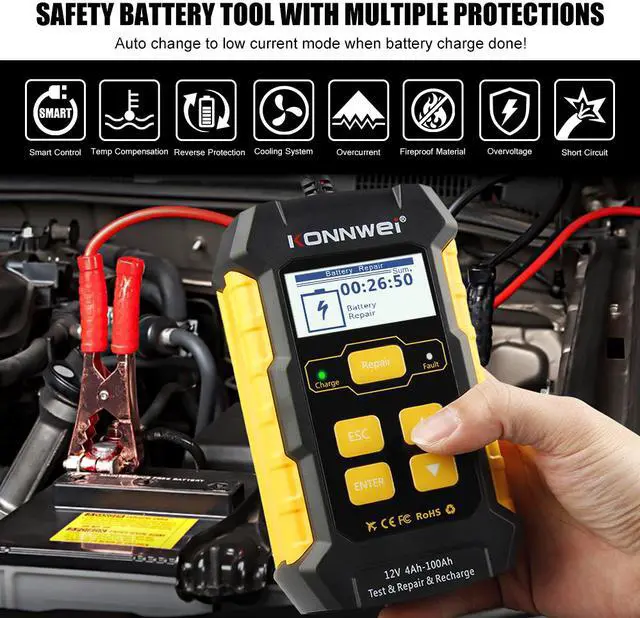 Alt view image 5 of 6 - LUOM KW510 12V Car Battery Tester, 100-2000 CCA Battery 3 in 1 Car Battery Tester, Battery Charger Automotive Pulse Repair Maintainer, Trickle Charger Battery Desulfator for Vehicles/Marine