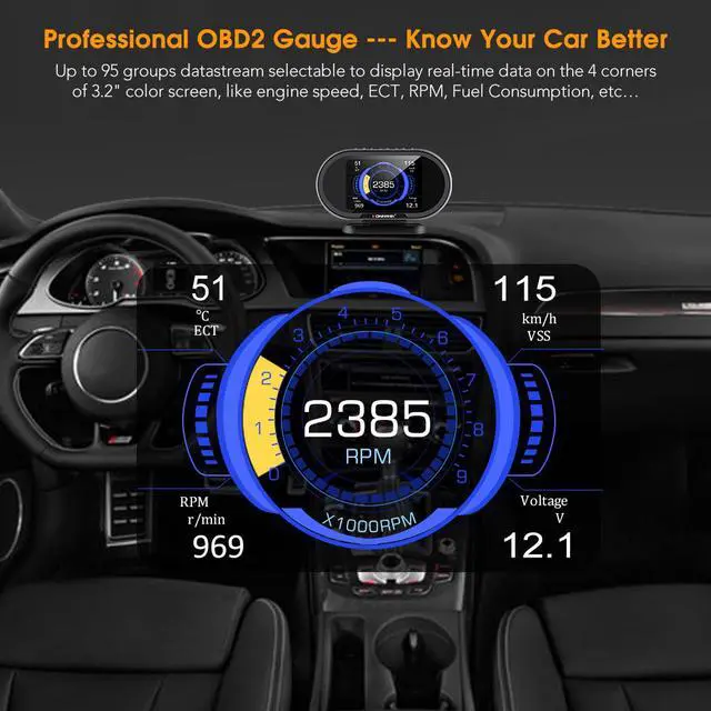 Alt view image 4 of 7 - On-Board Computer obd2 KONNWEI KW206 OBD2 Auto Car OBD2 Scanner Fuel Consumption Water Temperature Gauge HUD Digital Display for All 1996 and Newer Cars