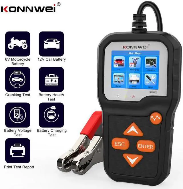 Main image of Car Battery Tester, KONNWEI KW650 Professional 6V 12V 100-2000 CCA Automotive Load Battery Tester Digital Analyzer Bad Cell Test Tool for Car/Boat/Motorcycle and More
