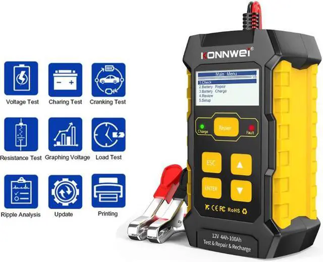 Main image of LUOM KW510 12V Car Battery Tester, 100-2000 CCA Battery 3 in 1 Car Battery Tester, Battery Charger Automotive Pulse Repair Maintainer, Trickle Charger Battery Desulfator for Vehicles/Marine