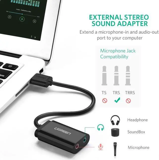 Alt view image 5 of 7 - LUOM USB Audio Adapter External USB Stereo Sound Adapter for Windows, Mac, Linux Extra, Plug and Play No External Drivers,  - (Black)