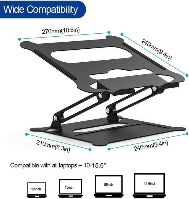 Alt view image 4 of 7 - LUOM Laptop Stand, Adjustable Computer Stand for Laptop Ergonomic Laptop Riser, Portable Laptop Holder Compatible for All iPad Series and10 to 17 Inches Notebook Computer (Z19-Black)