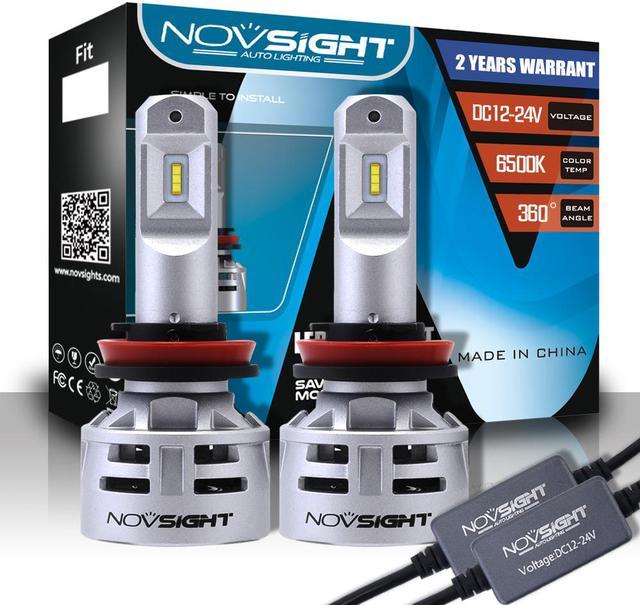 NOVSIGHT N9-series H11/H8/H9 LED Headlight Bulbs, TX-CSP LED chips 300%  Brighter 10000 Lumens 6500K LED Headlight Conversion Kit 1: 1 Design  Halogen replacement, (Pack of 2) 