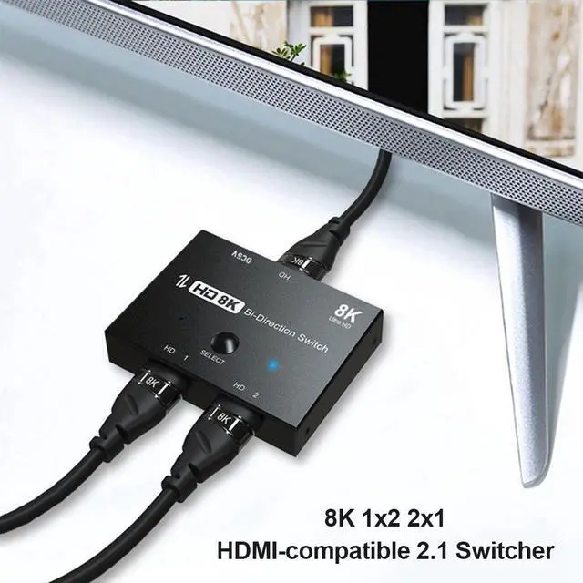 Alt view image 2 of 7 - Ultra HD 8K Switcher Bi-Direction, HDMI 2.1 Switcher 2 in 1 out/1 in 2 out 8K@60Hz 4K@120Hz Ultra HD KVM Switcher 2x1 1x2 Adapter for PS4/5 TV Box HDTV Xbox Projector