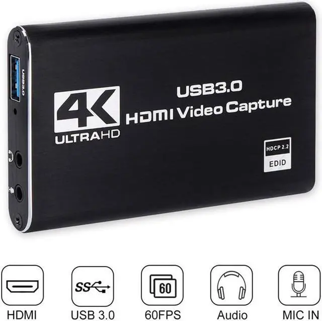 Alt view image 3 of 7 - 4K HDMI To USB 3.0 Video Capture Card Dongle Mic Input,4K HDMI USB 3.0 Capture Adapter Video Converter 1080P 60fps Portable Capture Device  for OBS Game Live Stream Video Recording