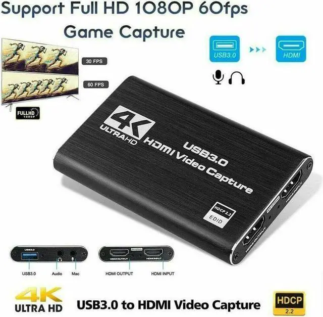 Main image of LUOM 4K USB 3.0 Video Capture Card USB3.0 TO HDMI 1080P 60fps Video Grabber Record HDMI 4K Loopout for PS4 TV Camera Recording Live Streaming