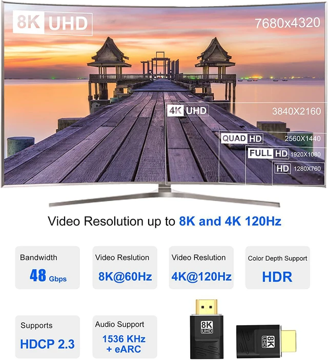 Alt view image 4 of 7 - 8K HDMI Coupler (2-Pack), HDMI 2.1 Male to Female Adapter, HDMI Female Connector 48 Gbps HDMI Extender Support 8K@60Hz, 4K@144Hz 1080p