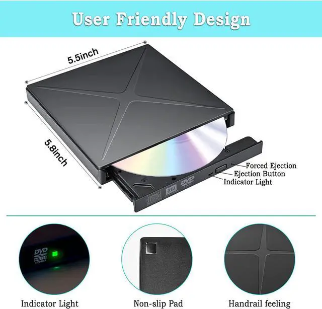 Alt view image 2 of 7 - LUOM Slim Type C External CD Drive, USB 3.0 Portable CD/DVD +/-RW Drive Ultra-Thin DVD/CD ROM Rewriter Burner Support SD cards Reader Compatible with Laptop Desktop PC Windows Linux OS Apple Mac