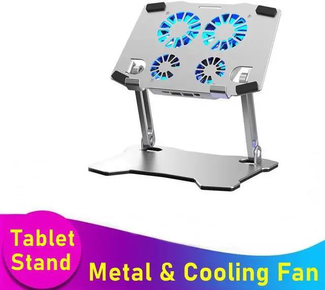 Main image of Tablet Stand with 4 High-speed Cooling Fan, Tablet Holder Riser Computer Tablet Stand, Adjustable Aluminum Ergonomic Portable Desktop Holder Compatible with MacBook,iPad, HP, Dell, 10-13.5" Tablets