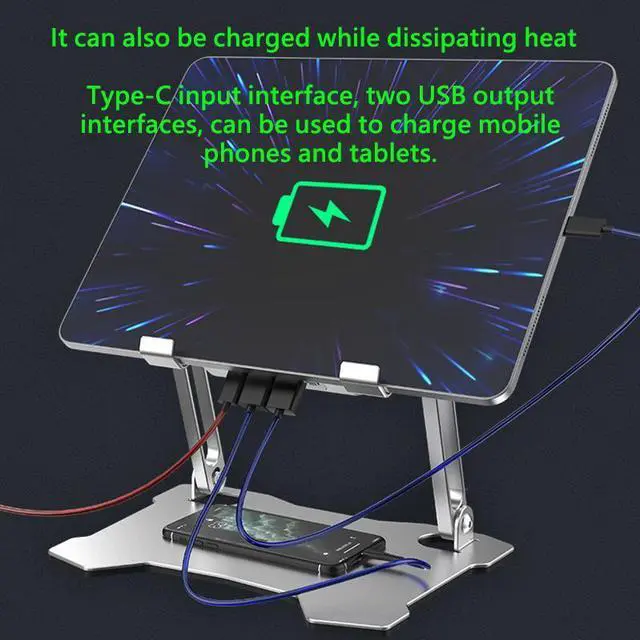 Alt view image 6 of 7 - Tablet Stand with 4 High-speed Cooling Fan, Ergonomic Adjustable Aluminum Tablet Mount Computer Stand, Tablet Riser Compatible with MacBook Pro/Air HP Lenovo Samsung All 9-13.3" Tablets & Notebook
